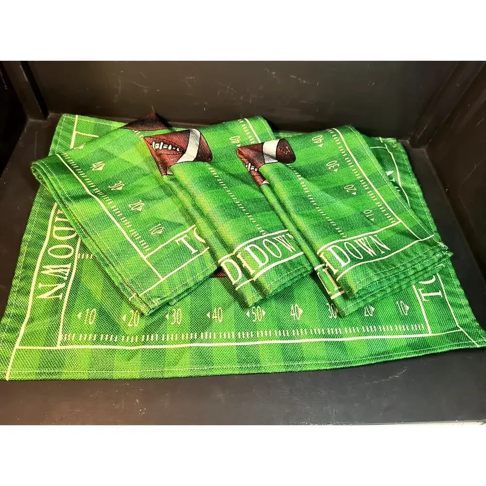 2103. Football Themed Fabric Table Runner and 4 Placemats Party Decor Game Day